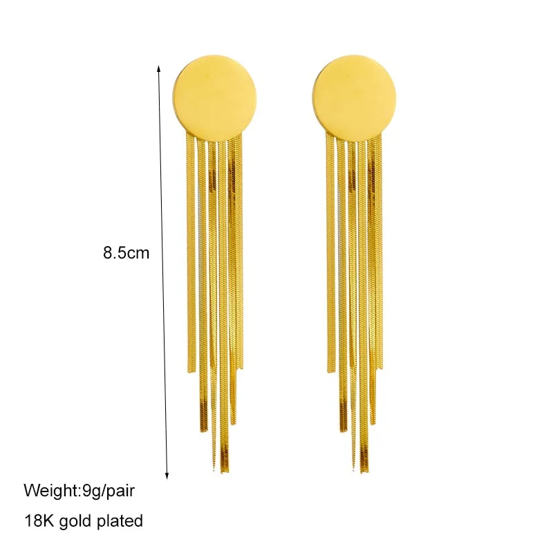 316L Stainless Steel Gold Color Tassel Earrings For Women