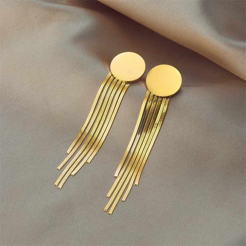 316L Stainless Steel Gold Color Tassel Earrings For Women