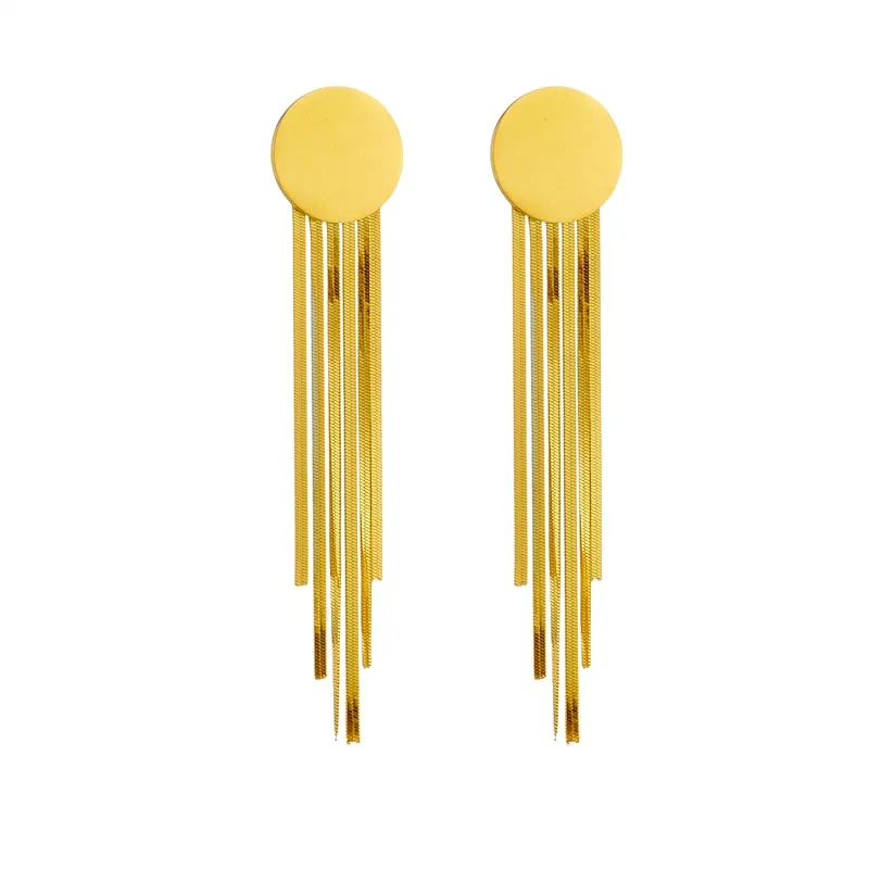 316L Stainless Steel Gold Color Tassel Earrings For Women