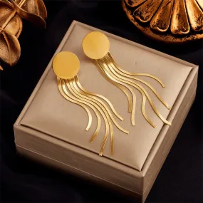 316L Stainless Steel Gold Color Tassel Earrings For Women