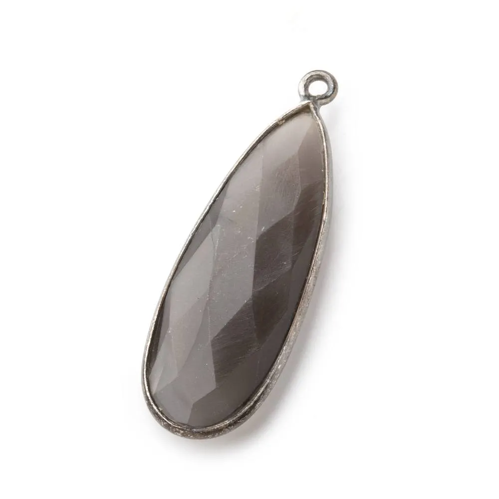 32x12mm Black Gold Bezeled Platinum Grey Moonstone Pear Pendant 1 piece
