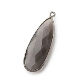 32x12mm Black Gold Bezeled Platinum Grey Moonstone Pear Pendant 1 piece