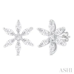 3/8 Ctw Floral Motif Marquise and Round Cut Diamond Fashion Stud Earring in 14K White Gold