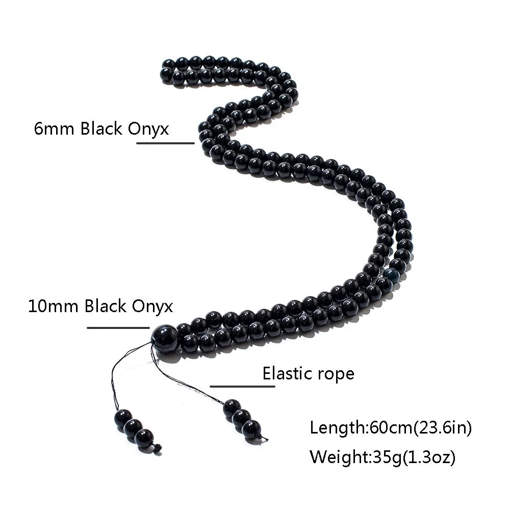6mm Black Onyx Beaded Elastic Rope Wrap Bracelet Necklace