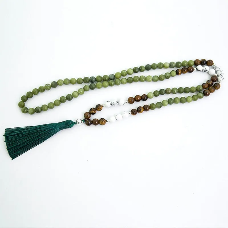 8mm Yellow Tiger Eye Howlite Southern Jade Beaded Necklace