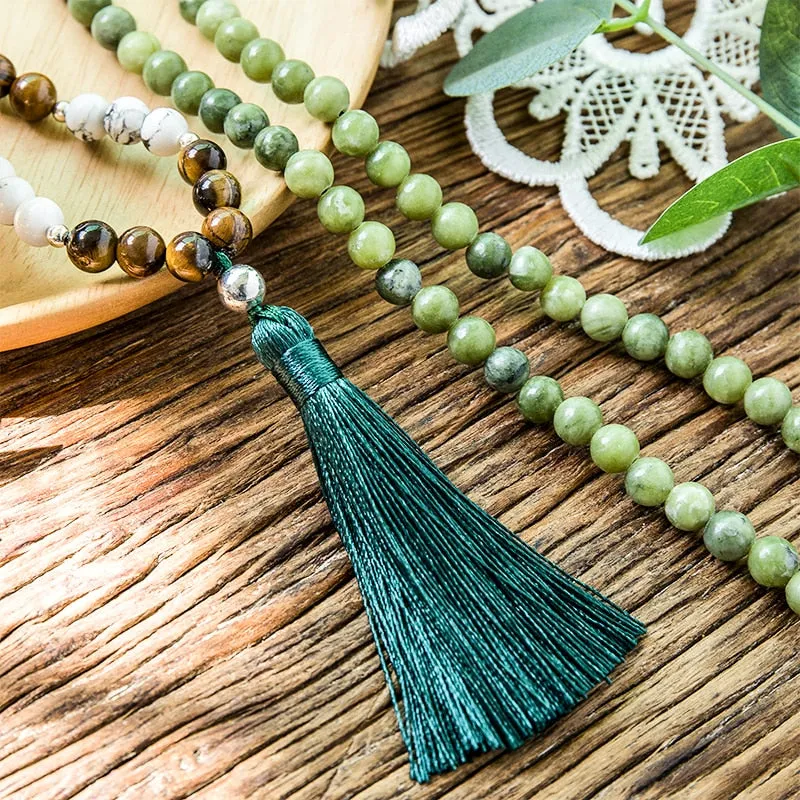 8mm Yellow Tiger Eye Howlite Southern Jade Beaded Necklace
