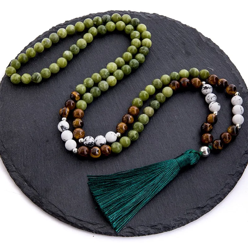 8mm Yellow Tiger Eye Howlite Southern Jade Beaded Necklace
