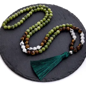 8mm Yellow Tiger Eye Howlite Southern Jade Beaded Necklace
