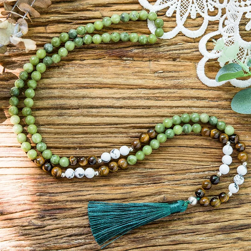 8mm Yellow Tiger Eye Howlite Southern Jade Beaded Necklace