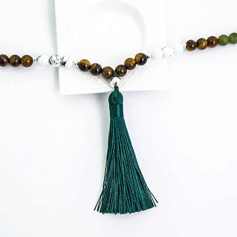 8mm Yellow Tiger Eye Howlite Southern Jade Beaded Necklace