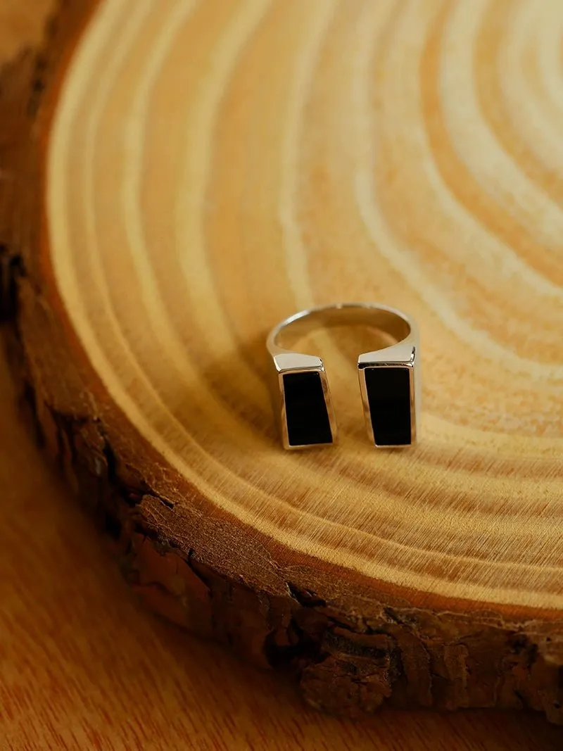 925 Silver Matte Black Red Agate Ring