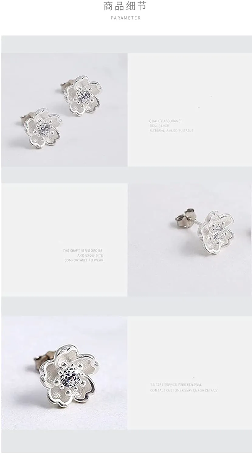 925 Sterling Silver Diamond Stud Earrings Flower stud earrings Earring for women Hypoallergenic earrings