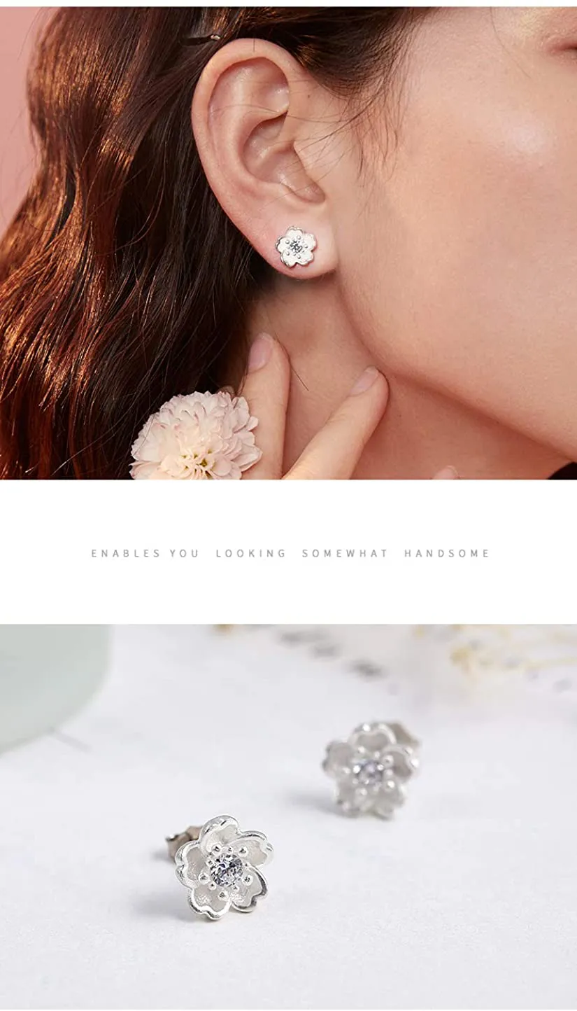 925 Sterling Silver Diamond Stud Earrings Flower stud earrings Earring for women Hypoallergenic earrings