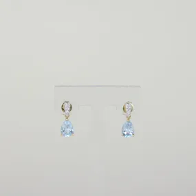 9ct Yellow Gold 1.72ct Pear Cut Blue Topaz and Diamond Drop Earrings