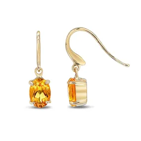 9ct Yellow Gold Oval Citrine Hook Drop Earrings 1.34ct
