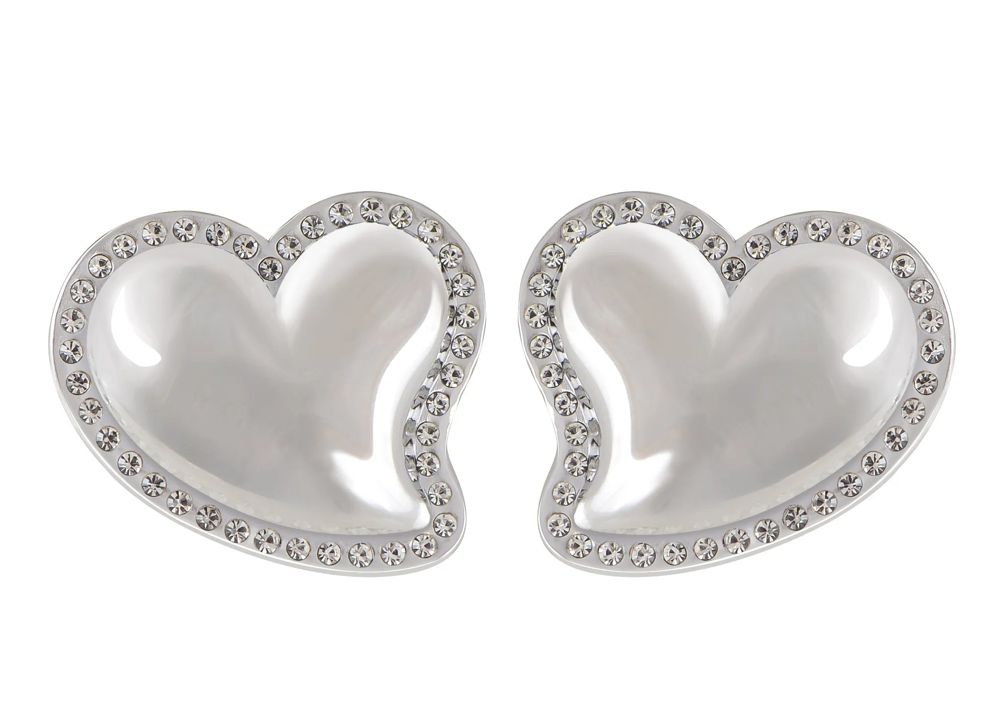 Alilang Stainless Steel Sparkly Clear Crystal Rhinestones Heart Stud Earrings Geometric Chunky Earrings
