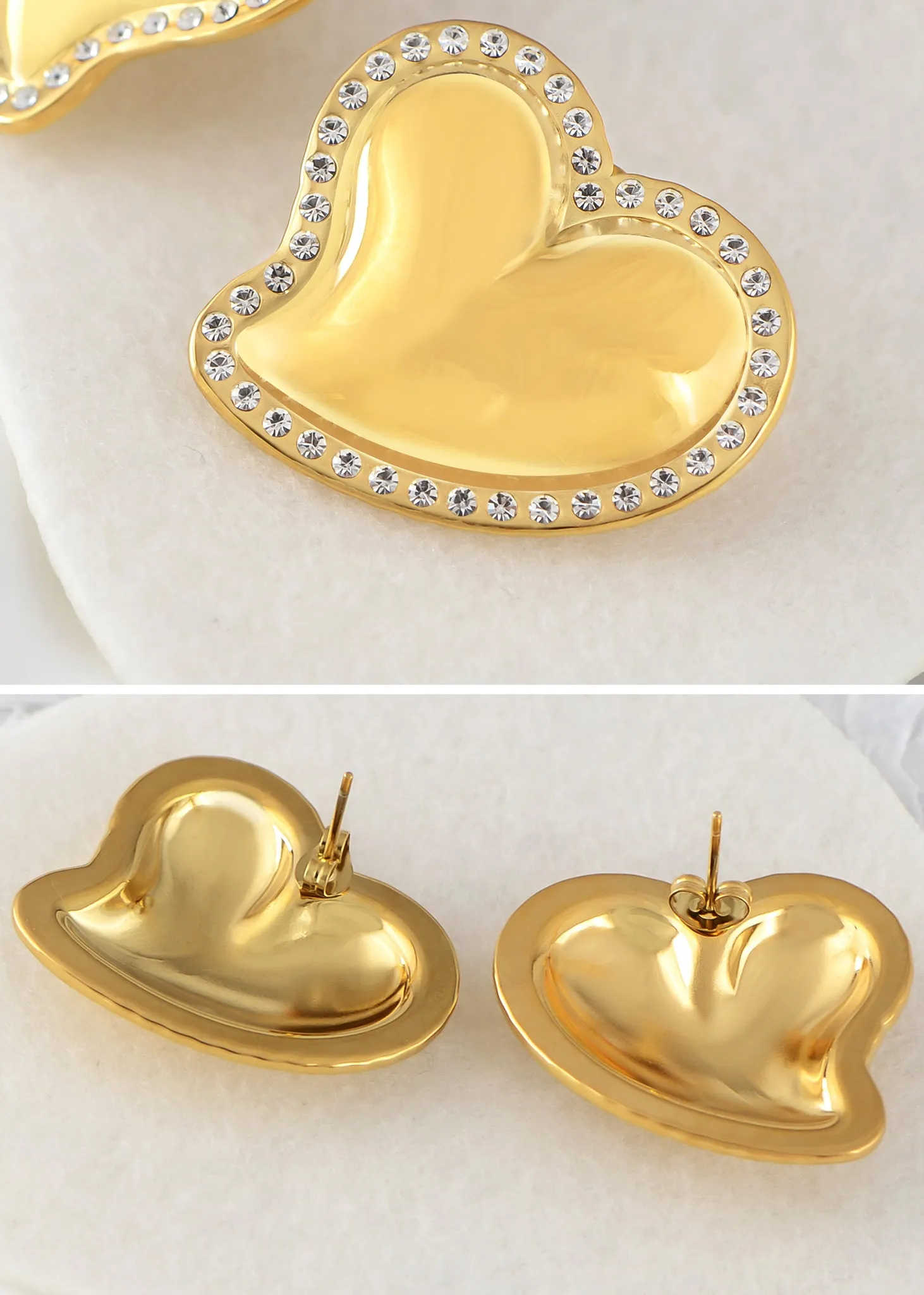 Alilang Stainless Steel Sparkly Clear Crystal Rhinestones Heart Stud Earrings Geometric Chunky Earrings
