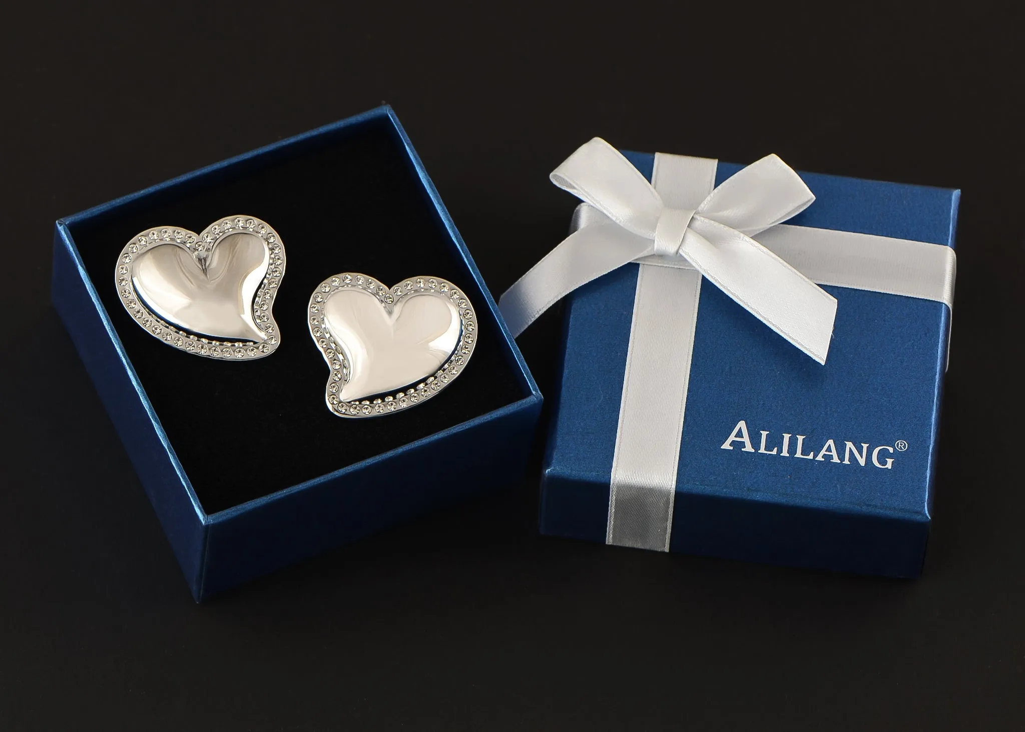 Alilang Stainless Steel Sparkly Clear Crystal Rhinestones Heart Stud Earrings Geometric Chunky Earrings