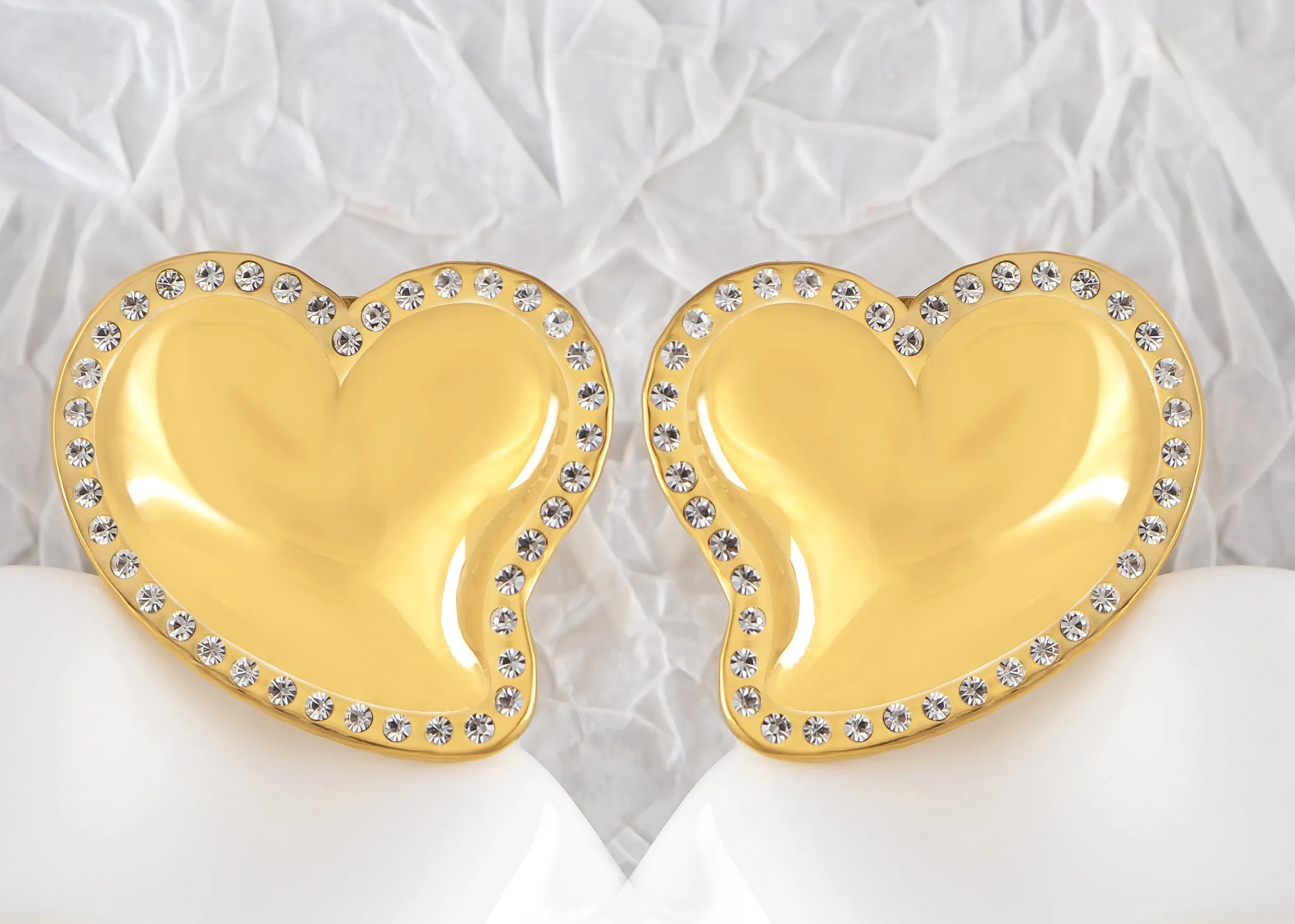 Alilang Stainless Steel Sparkly Clear Crystal Rhinestones Heart Stud Earrings Geometric Chunky Earrings