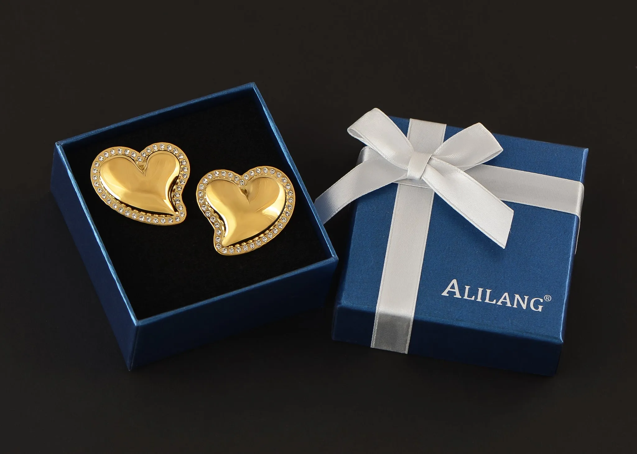 Alilang Stainless Steel Sparkly Clear Crystal Rhinestones Heart Stud Earrings Geometric Chunky Earrings