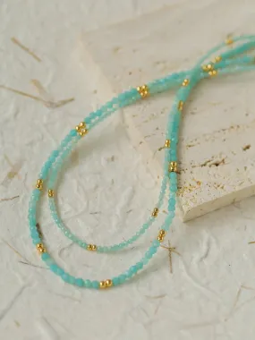 Amazonite and Gold Bean Beaded Necklace