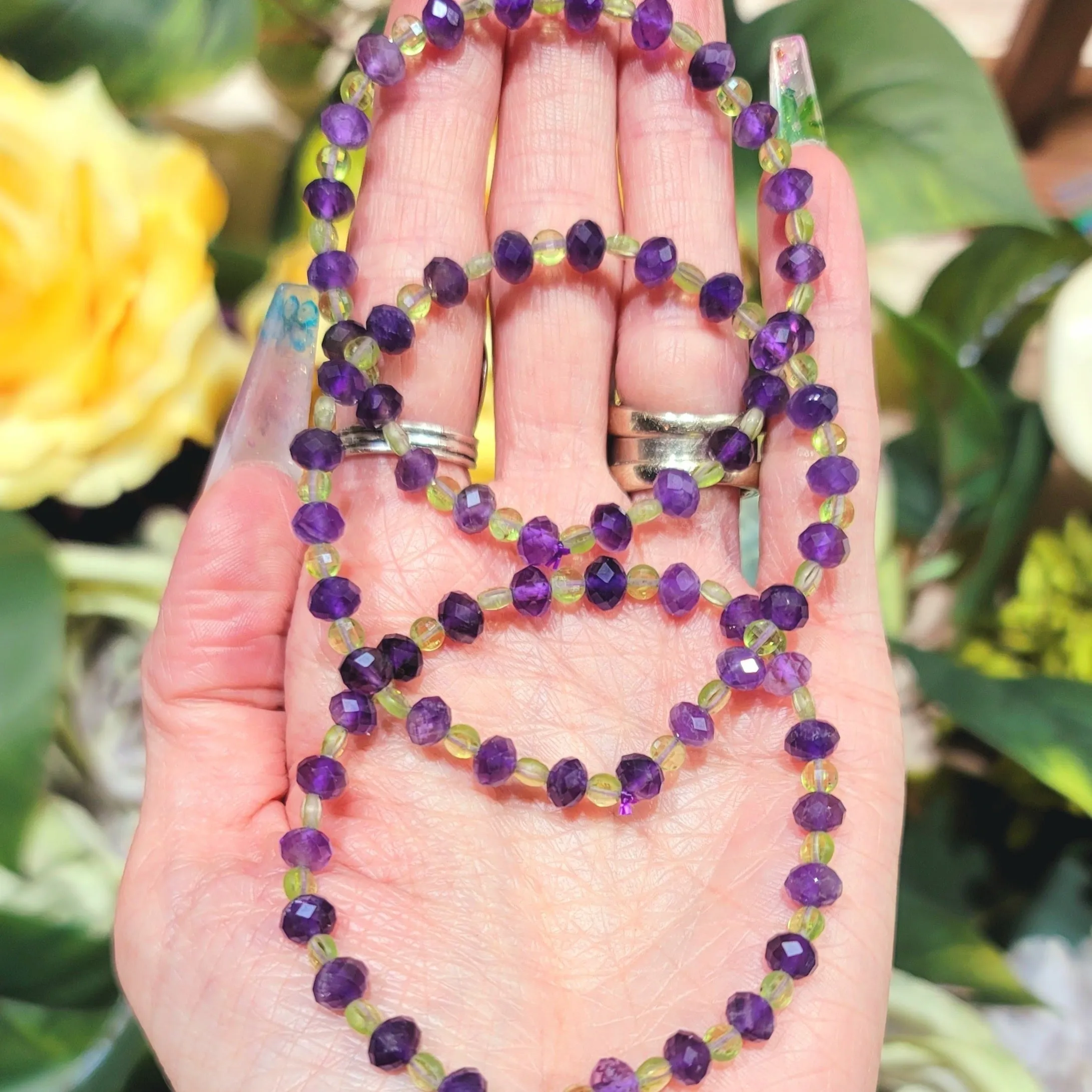 Amethyst & Peridot Faceted Bracelet for Intuivitely Manifesting Abundance