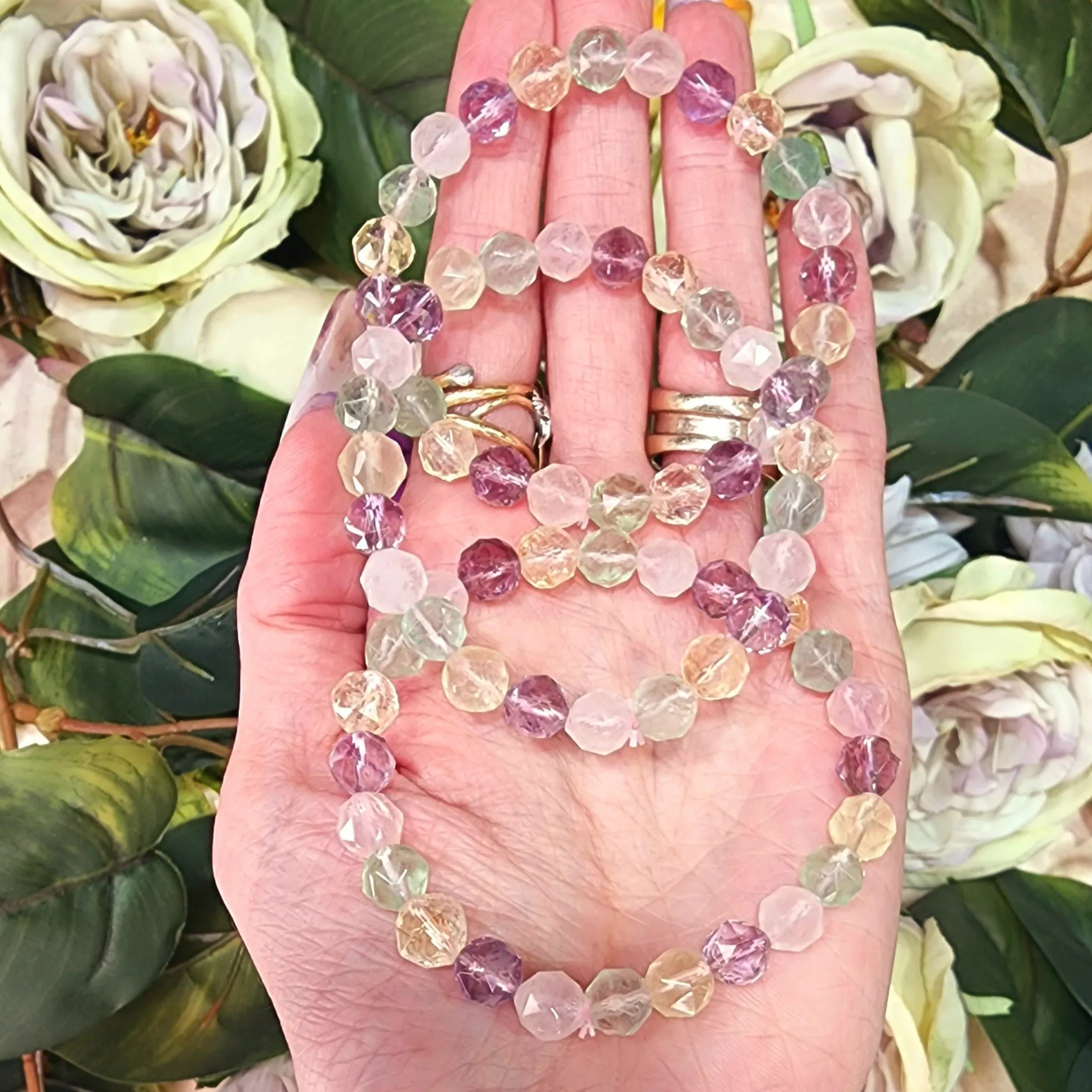 Amethyst, Citrine, Fluorite & Rose Quartz Mix Faceted Bracelet for Healing and Fulfilling Your Destiny