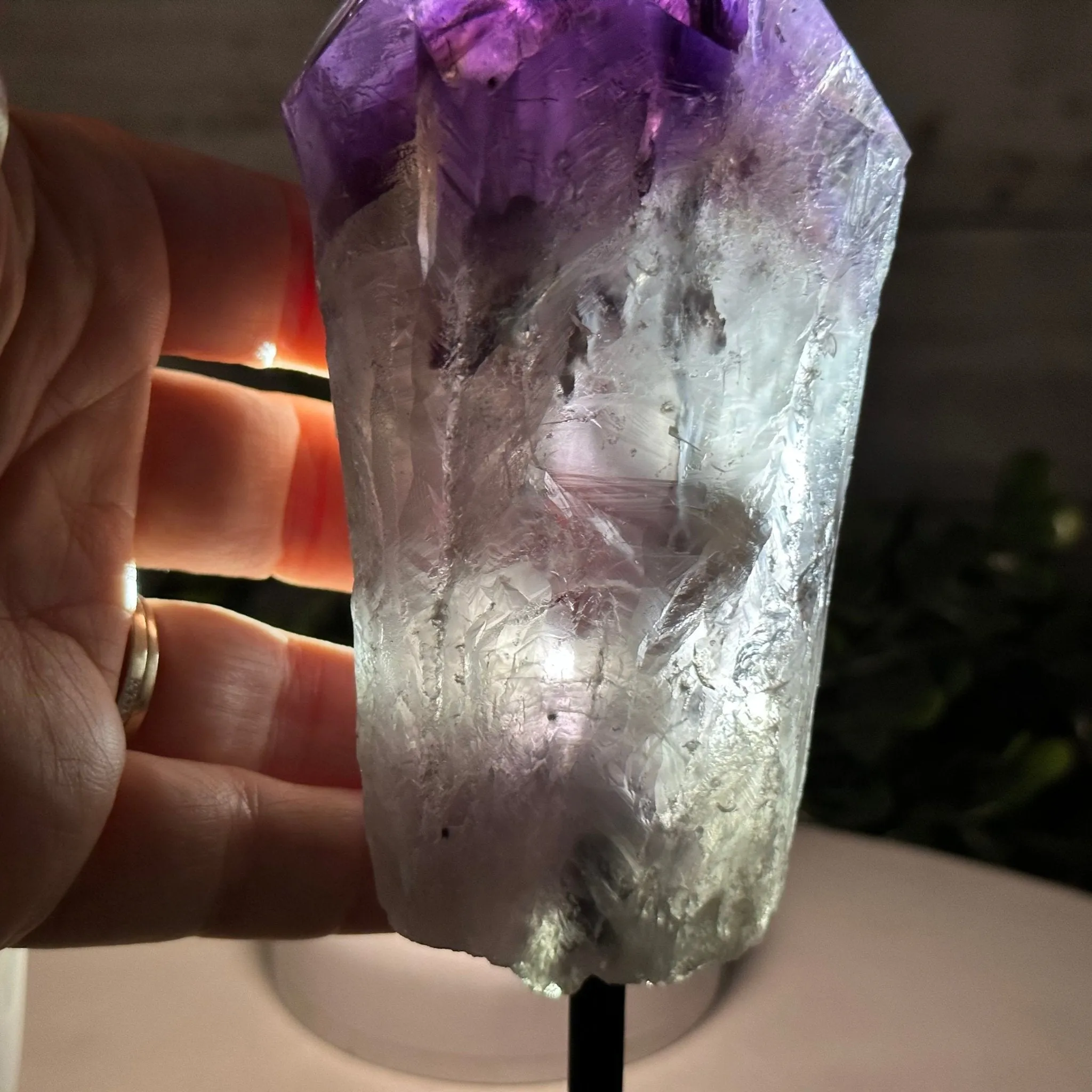Amethyst Crystal Point on a Metal Stand, 7.5" Tall Model #3122AM-007 by Brazil Gems