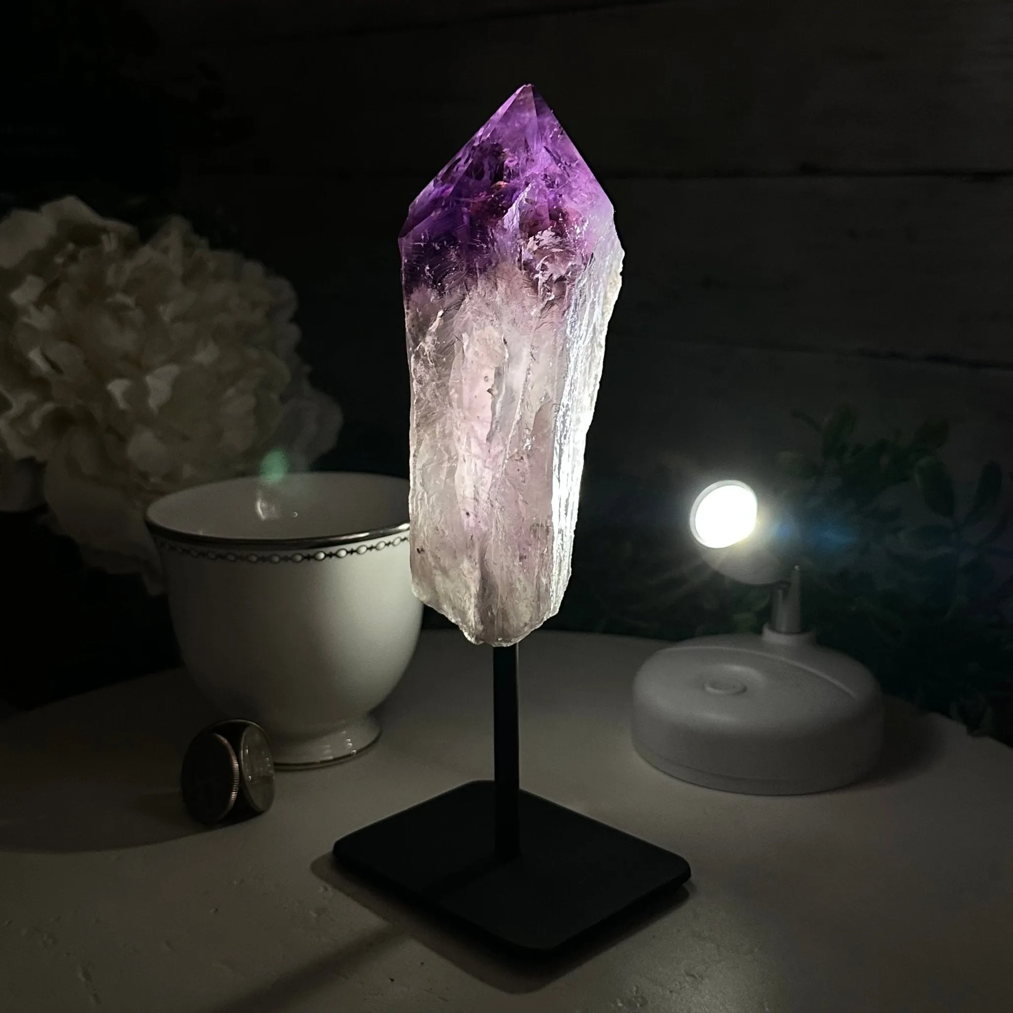 Amethyst Crystal Point on a Metal Stand, 7.5" Tall Model #3122AM-007 by Brazil Gems