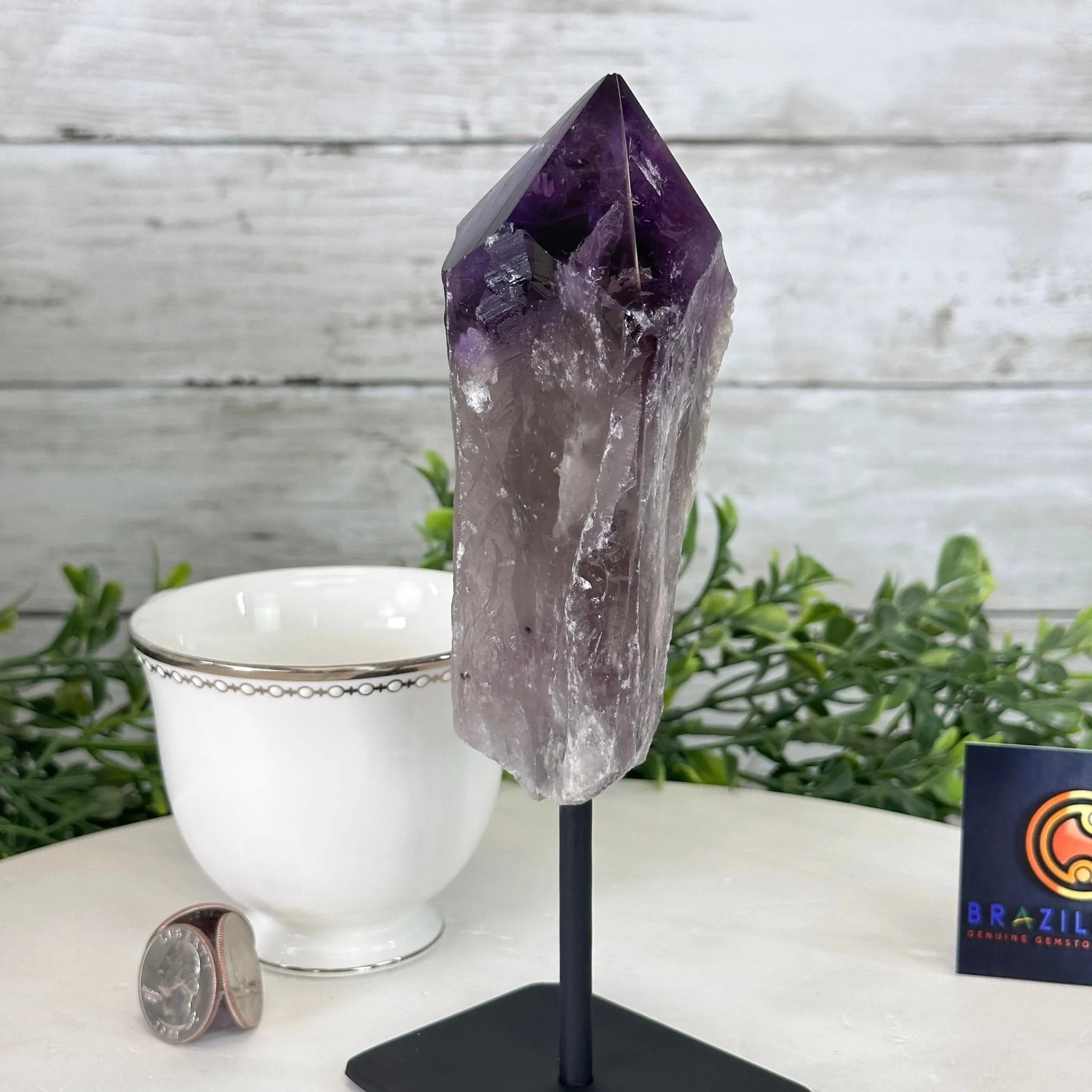 Amethyst Crystal Point on a Metal Stand, 7.5" Tall Model #3122AM-007 by Brazil Gems
