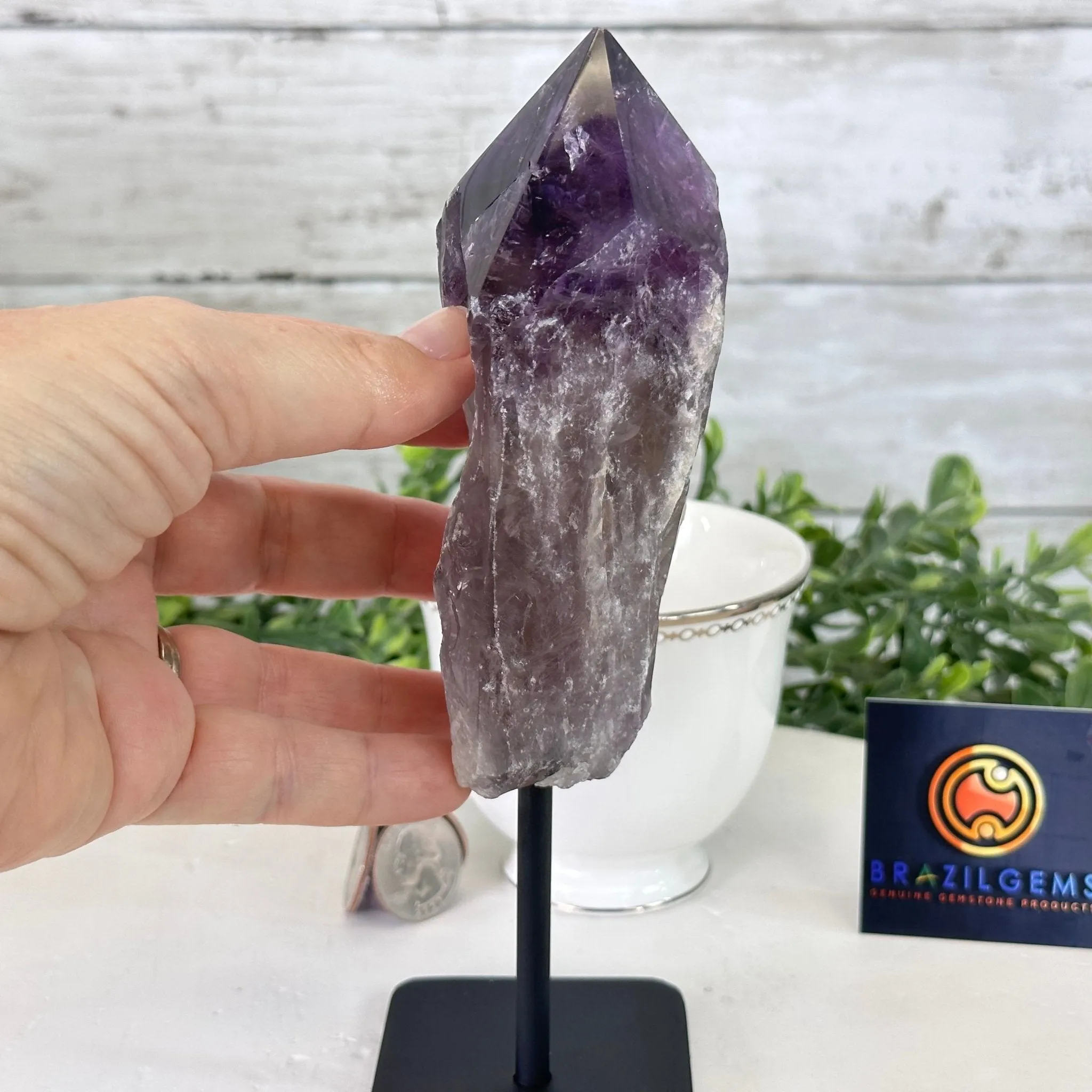 Amethyst Crystal Point on a Metal Stand, 7.5" Tall Model #3122AM-007 by Brazil Gems