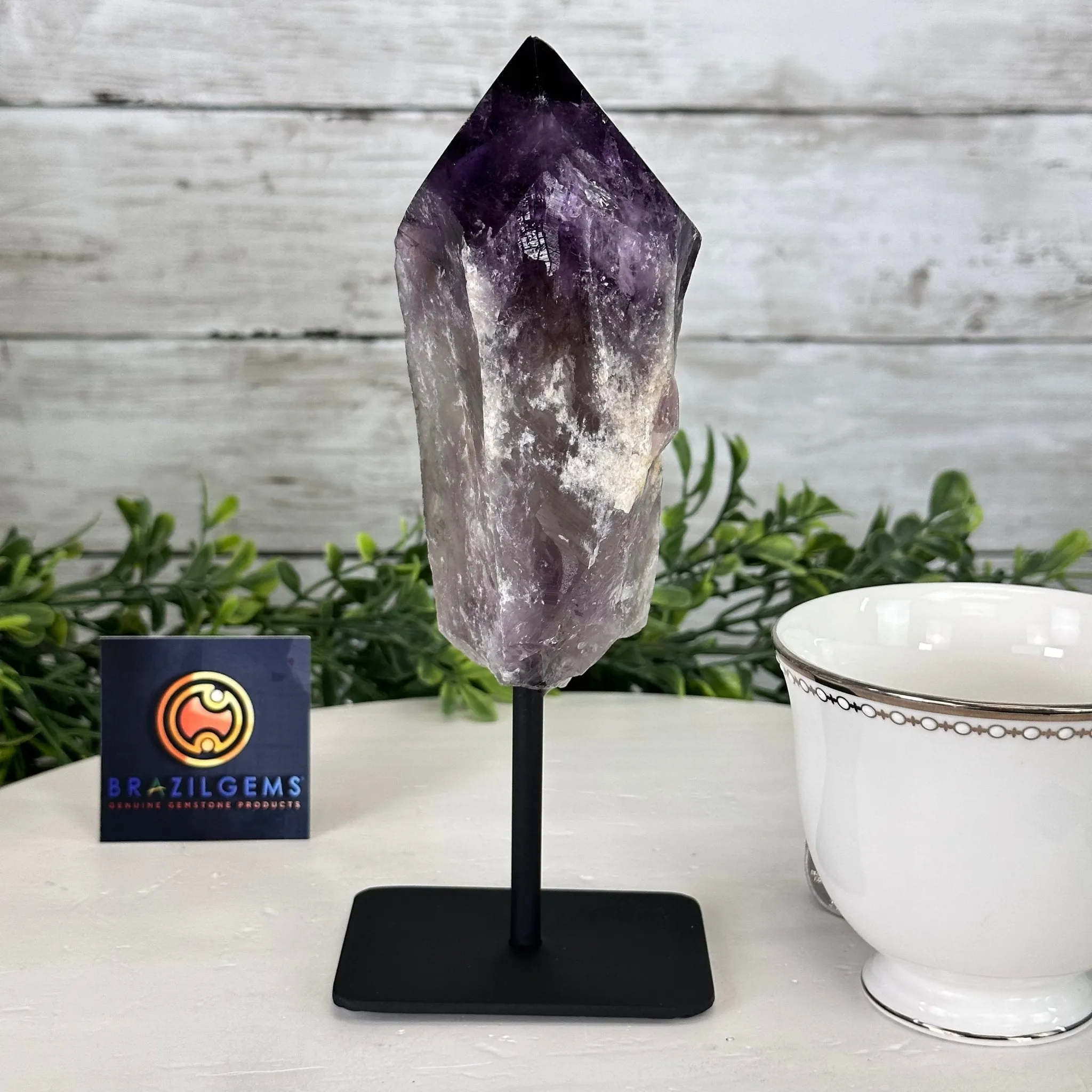 Amethyst Crystal Point on a Metal Stand, 7.5" Tall Model #3122AM-007 by Brazil Gems