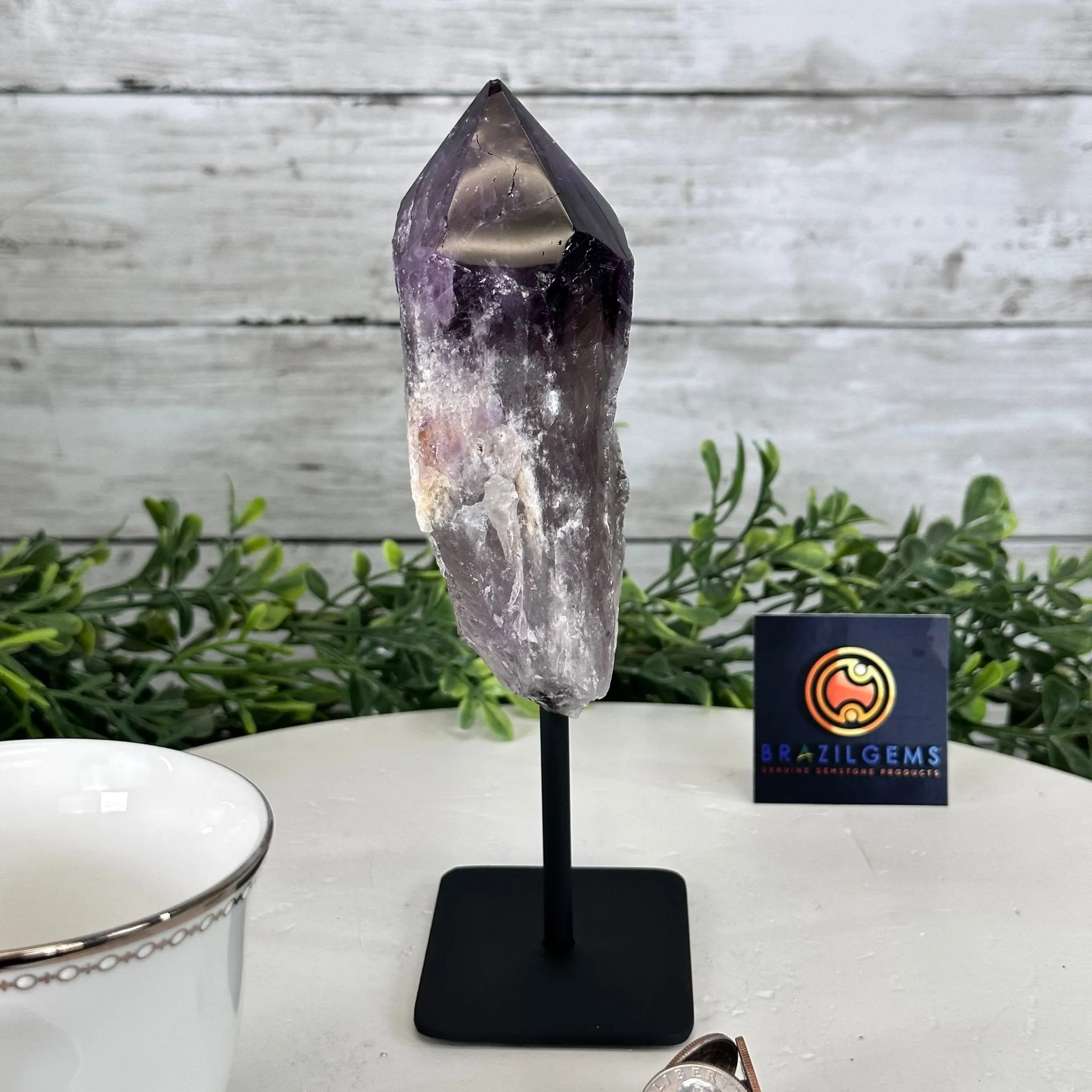 Amethyst Crystal Point on a Metal Stand, 7.5" Tall Model #3122AM-007 by Brazil Gems