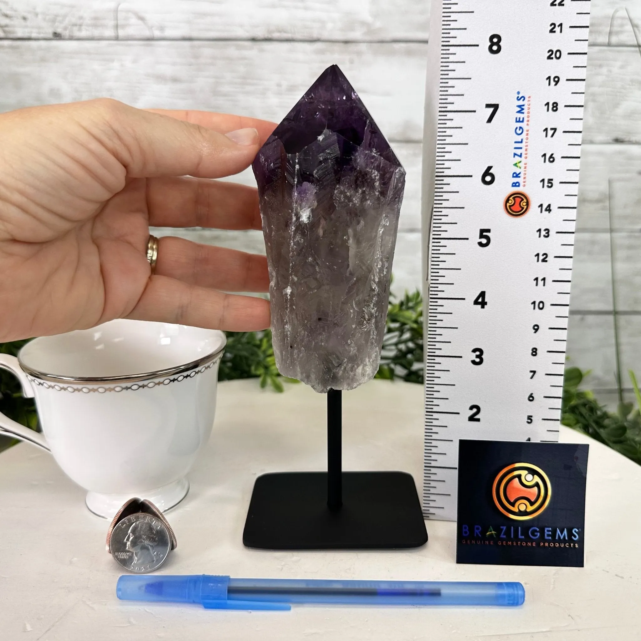 Amethyst Crystal Point on a Metal Stand, 7.5" Tall Model #3122AM-007 by Brazil Gems