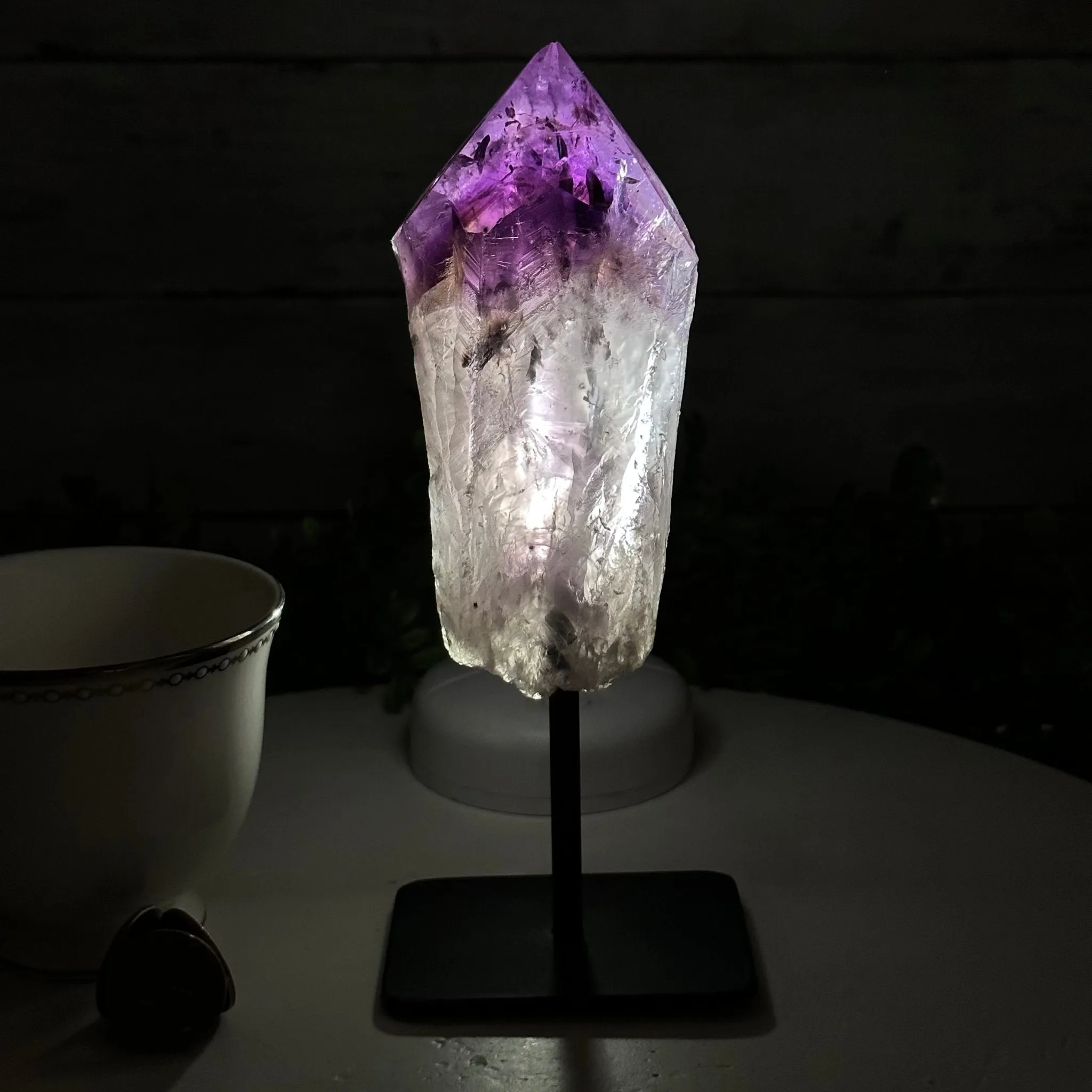 Amethyst Crystal Point on a Metal Stand, 7.5" Tall Model #3122AM-007 by Brazil Gems