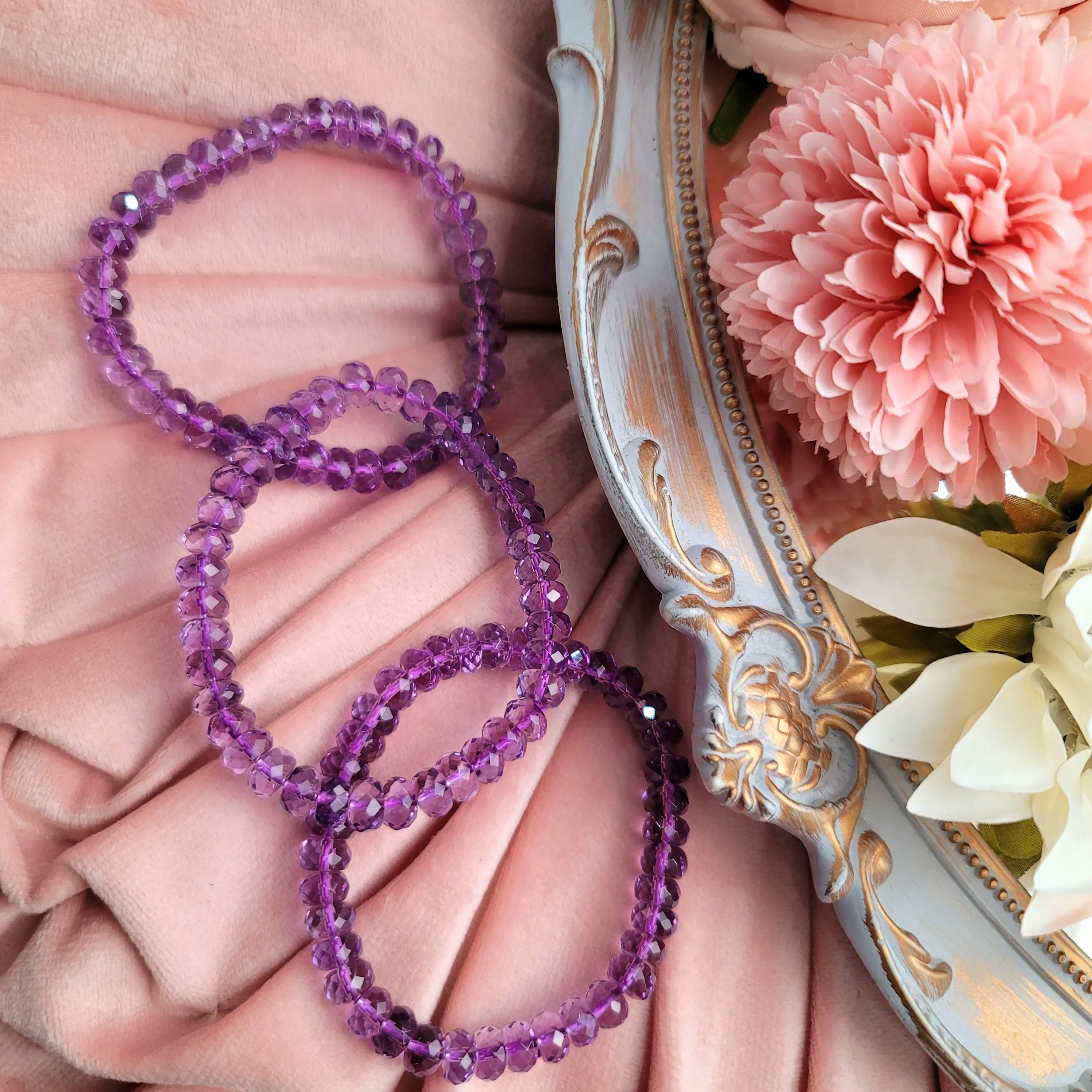 Amethyst Rondell Bracelet (AAA Grade) for Intuition, Connection with the Divine and Sobriety
