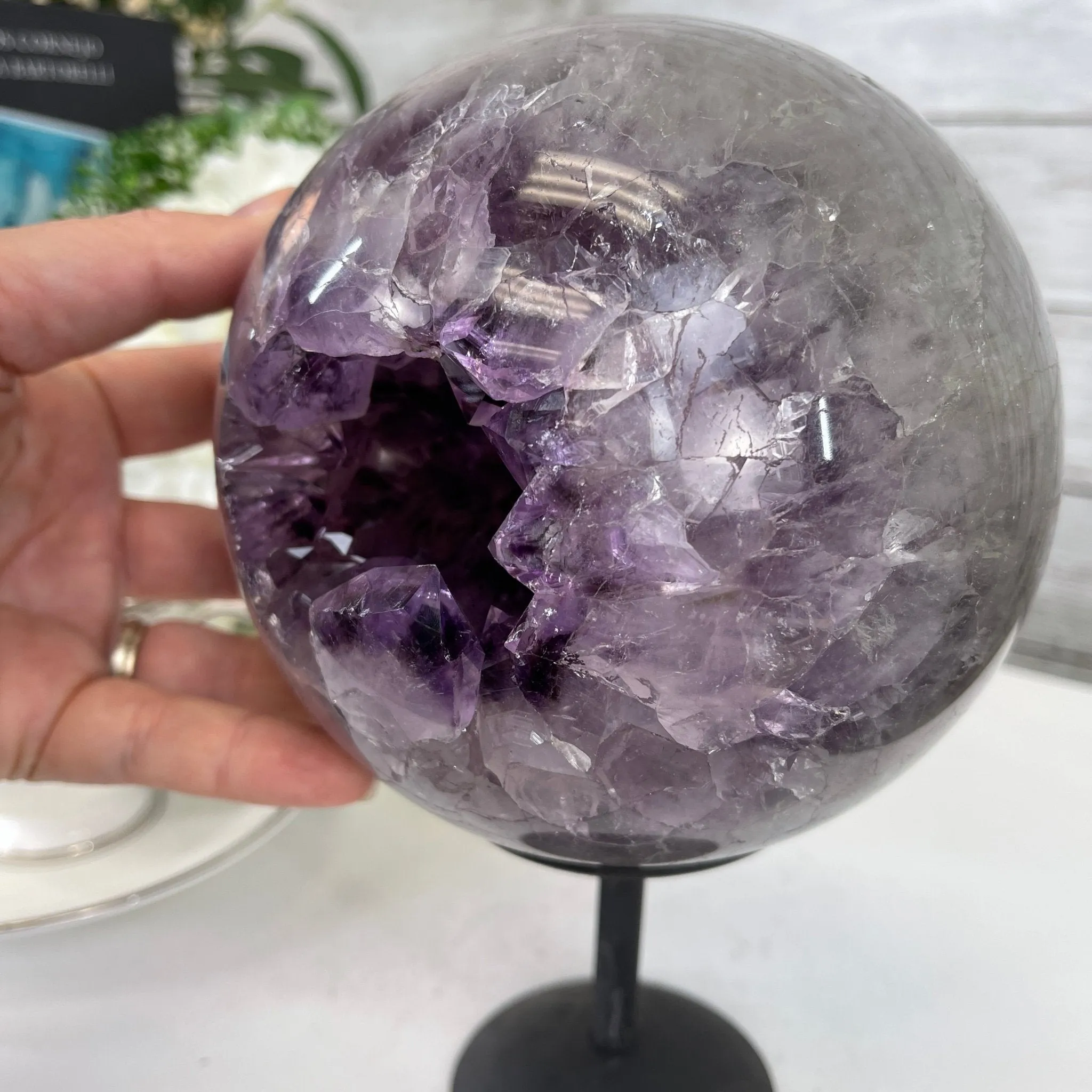 Amethyst Sphere on a Metal Base 7.3 lbs & 8.25" Tall Model #5630-0007 by Brazil Gems