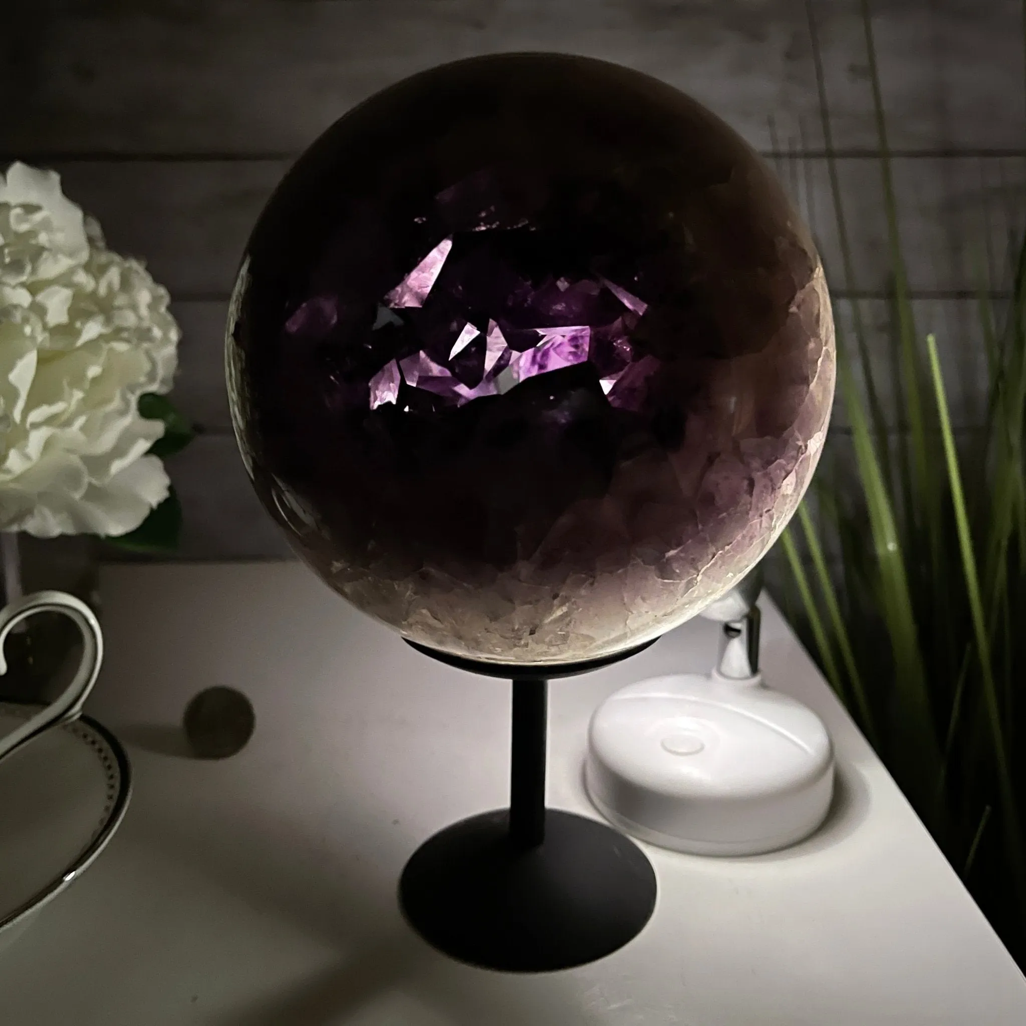 Amethyst Sphere on a Metal Base 7.3 lbs & 8.25" Tall Model #5630-0007 by Brazil Gems