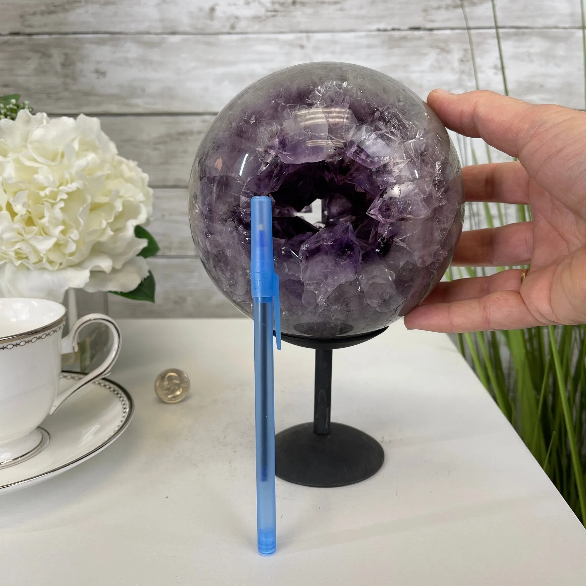 Amethyst Sphere on a Metal Base 7.3 lbs & 8.25" Tall Model #5630-0007 by Brazil Gems