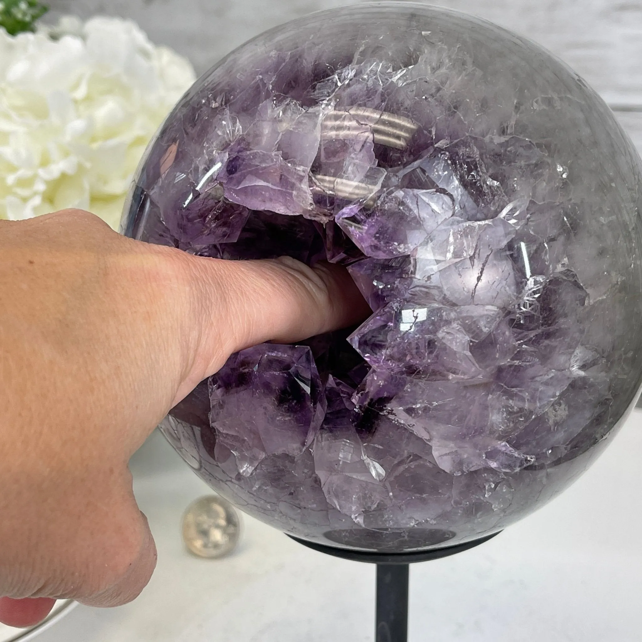 Amethyst Sphere on a Metal Base 7.3 lbs & 8.25" Tall Model #5630-0007 by Brazil Gems