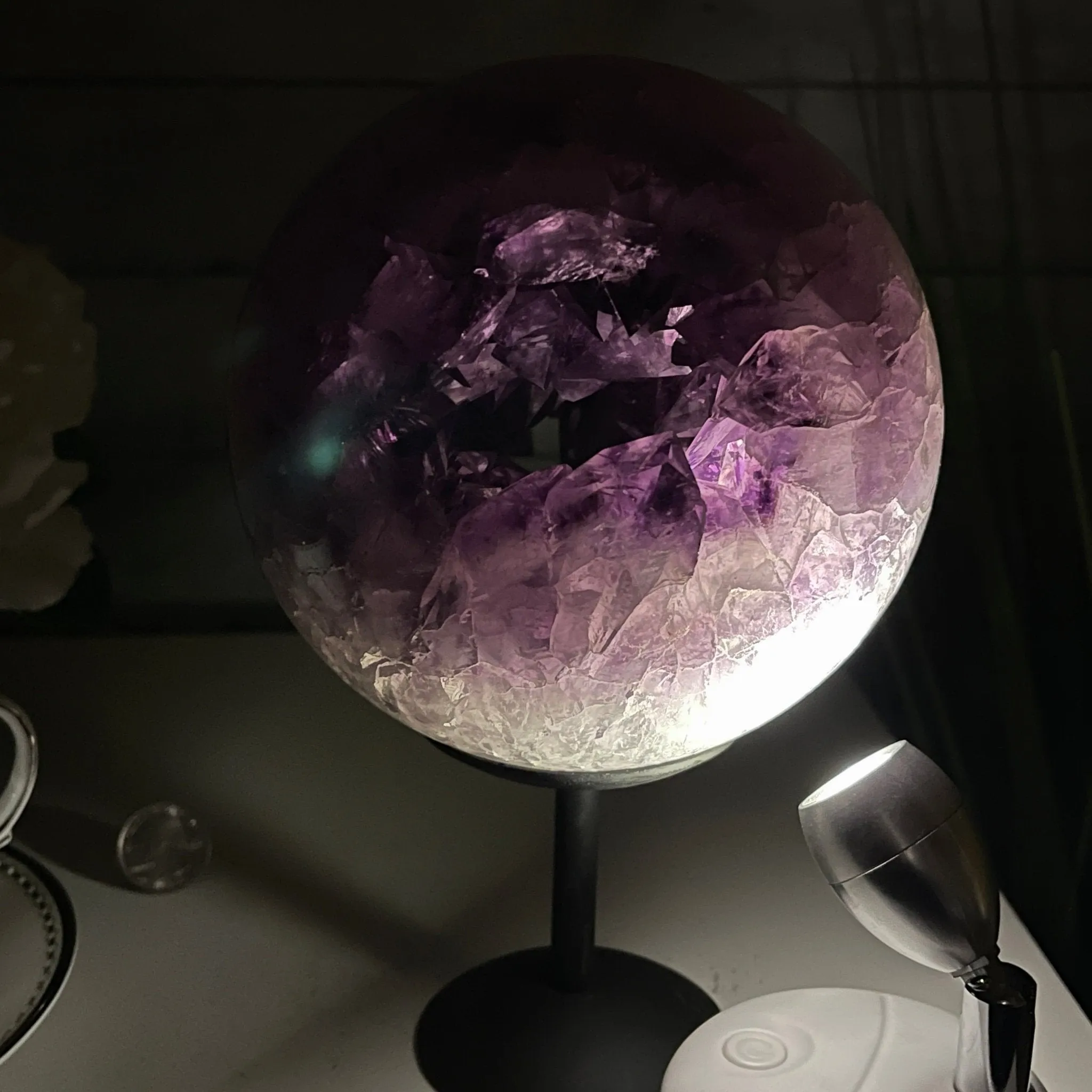 Amethyst Sphere on a Metal Base 7.3 lbs & 8.25" Tall Model #5630-0007 by Brazil Gems