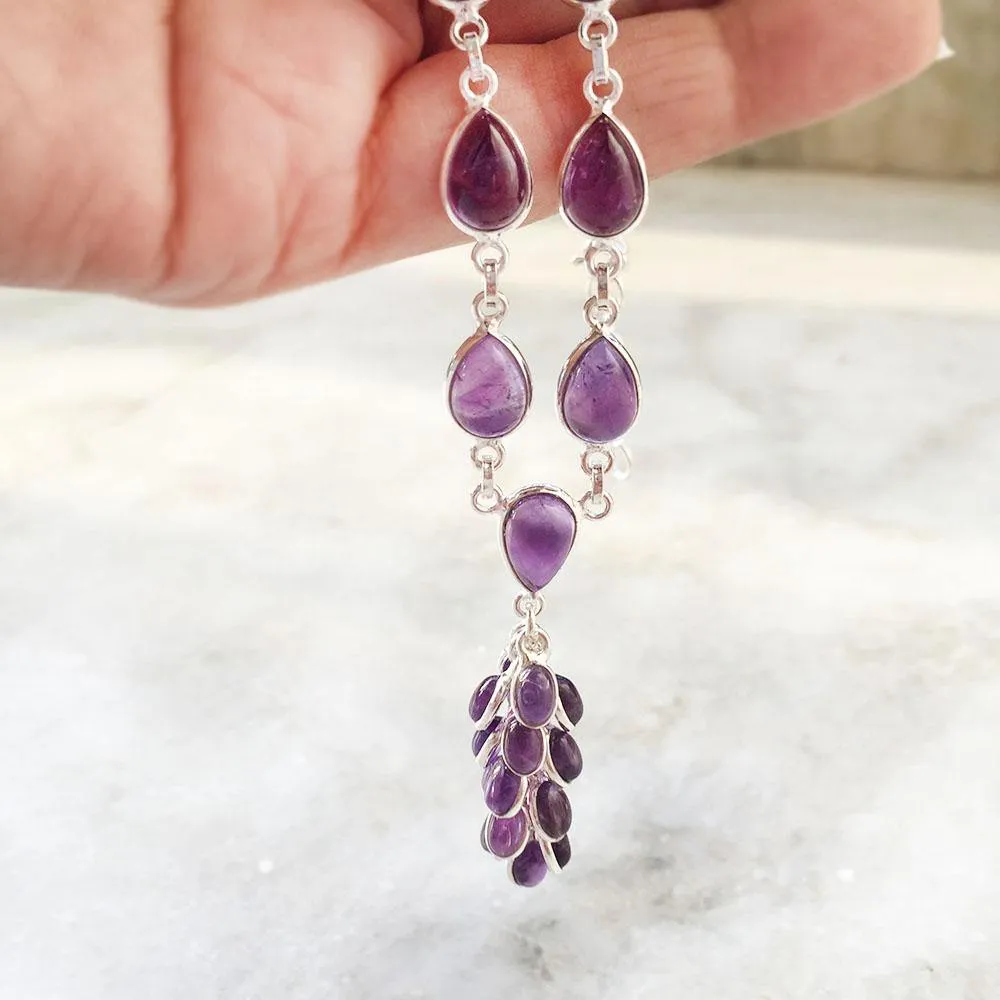 Amethyst Tassel Silver Necklace