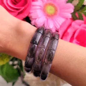 Amethyst with Silver Rutile Stretchy Bangle Bracelet for Clarity, Intuition and Protection
