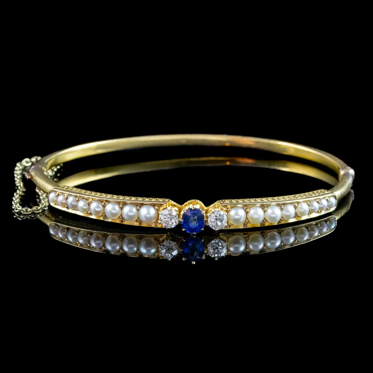 Antique Victorian Sapphire Diamond Pearl Bangle 15ct Gold