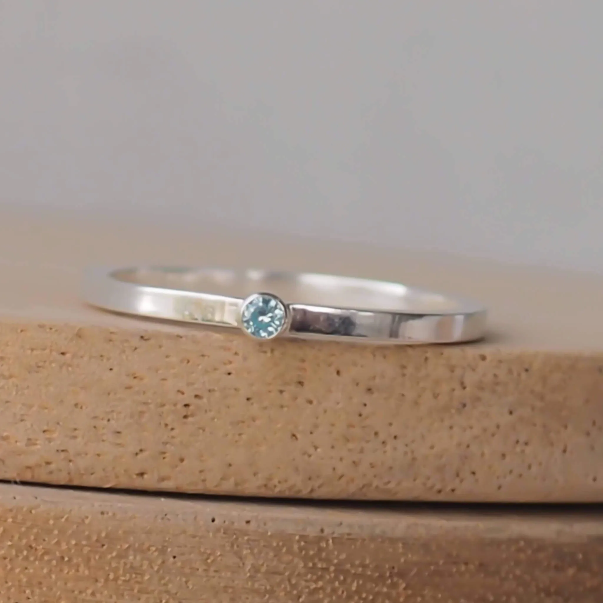 Aquamarine Silver Ring - 2mm Cubic Zirconia Gemstone