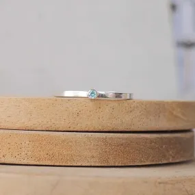 Aquamarine Silver Ring - 2mm Cubic Zirconia Gemstone