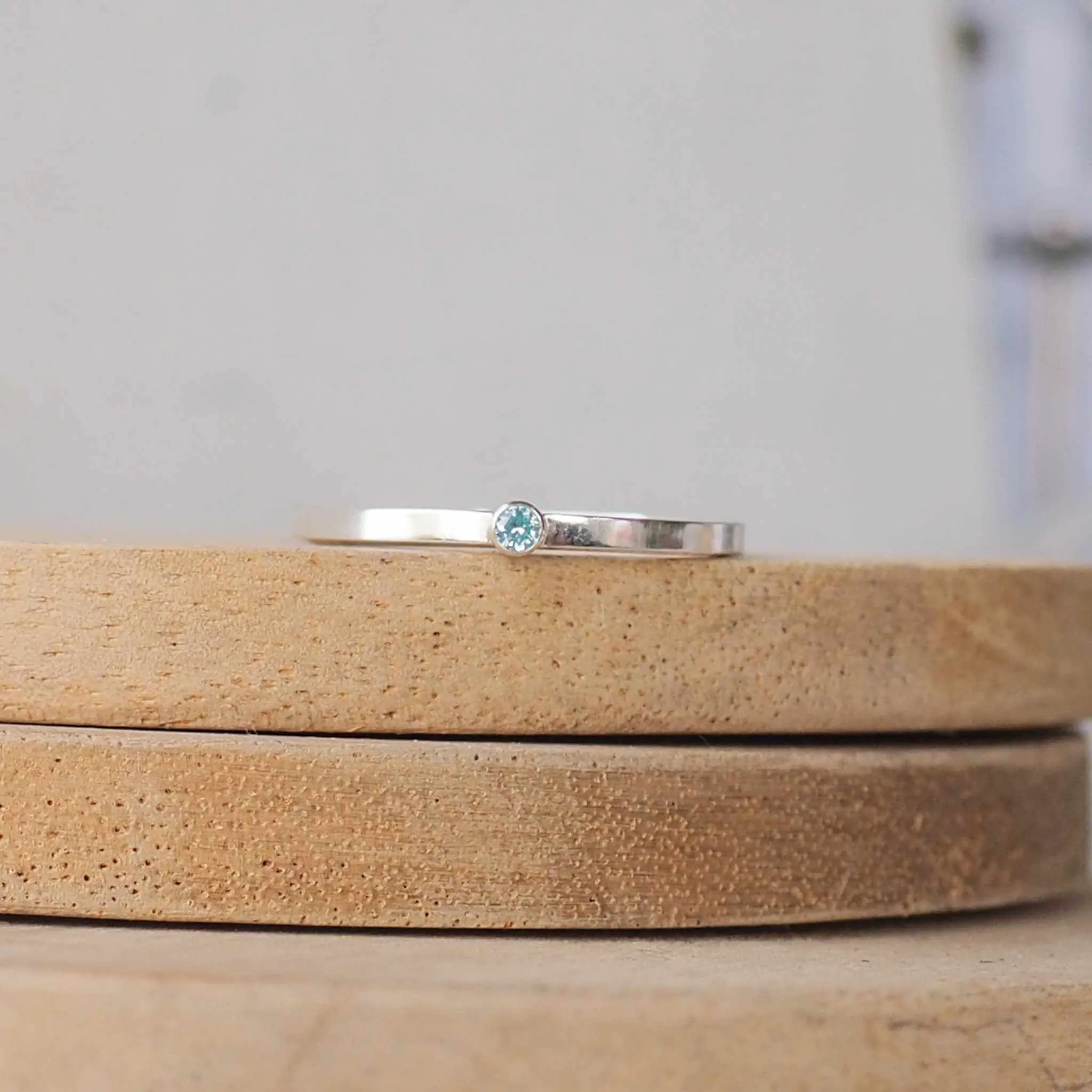 Aquamarine Silver Ring - 2mm Cubic Zirconia Gemstone