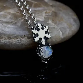 Blackened Silver Moonstone Pendant "Snowflake"