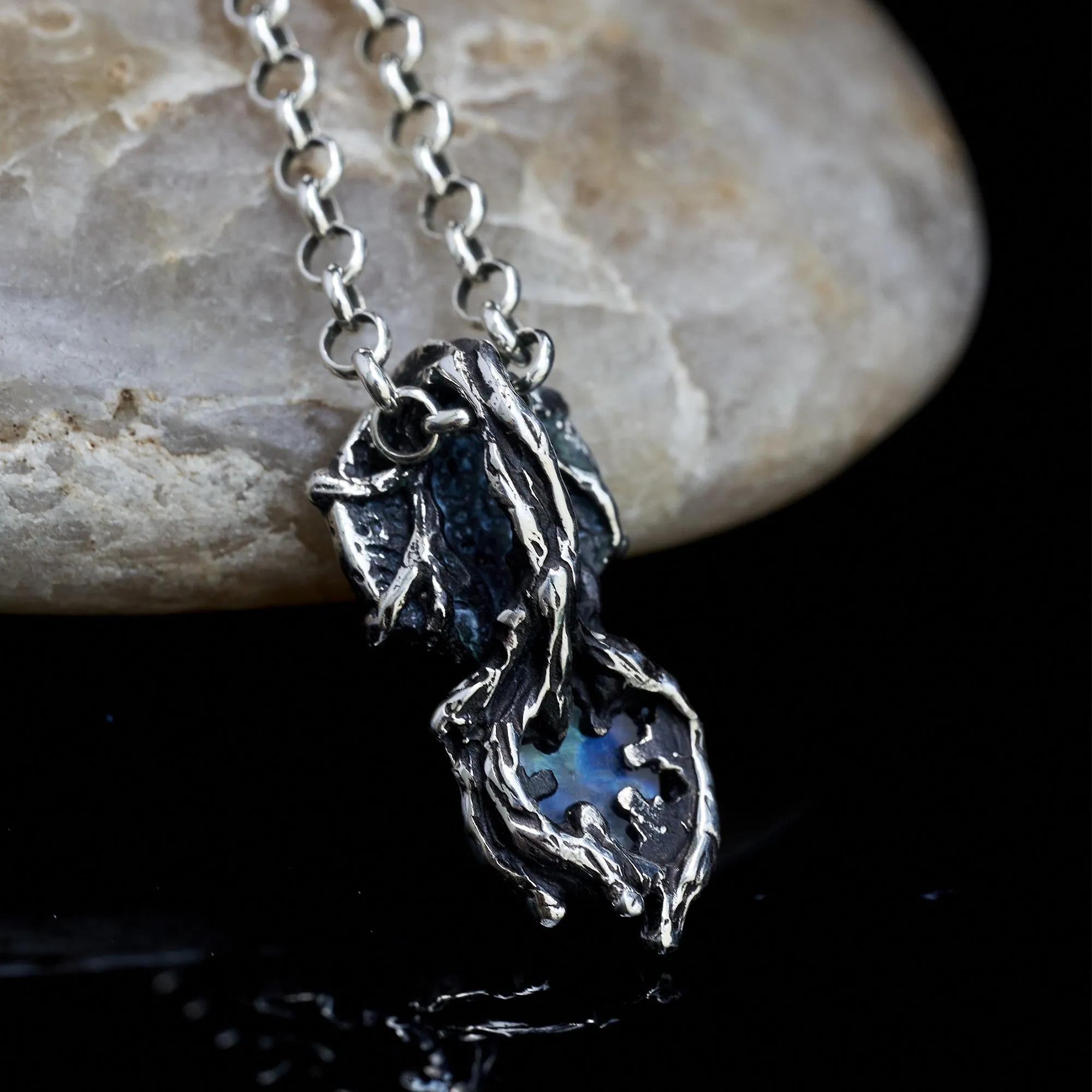 Blackened Silver Moonstone Pendant "Snowflake"