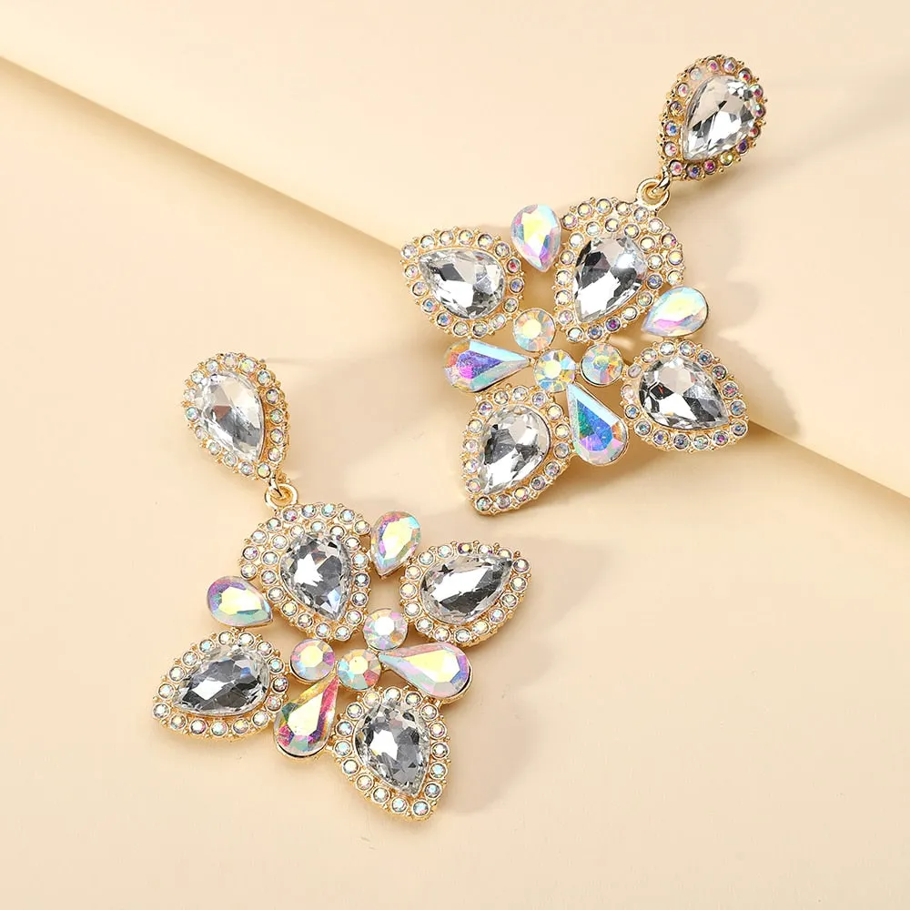 Bohemian Fashion Colorful Crystal Big Dangle Earrings For Women